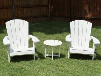 2 ADIRONDACK CHAIRS  & TABLE