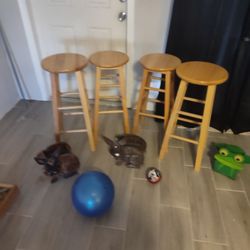 Four Wooden Bar Stools