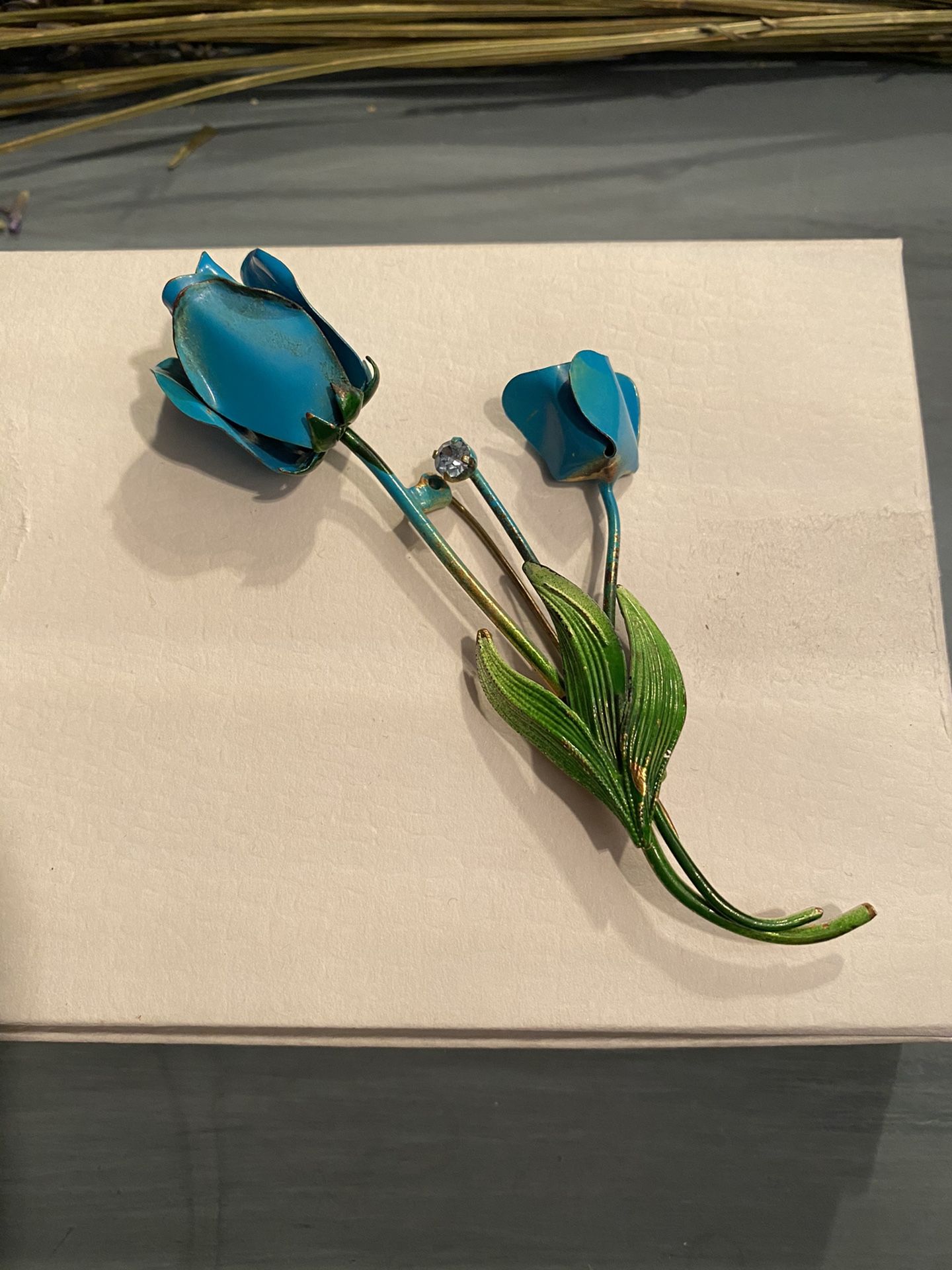 Vintage Blue Rose Brooch