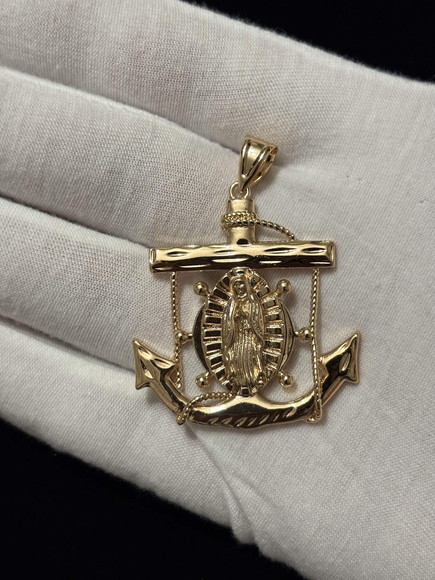 14k Yellow Gold Filled Saint Marry Anchor Pendant