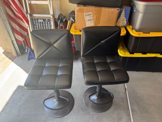 Set of 2 Black Faux Leather Swivel Bar Stools