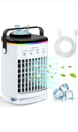 Portable Air Conditioner - Personal Mini AC Quiet Air Cooler with Handle,90° Oscillating Desktop Cooling Fan,2/4H Timer 7 Color,3 Speeds