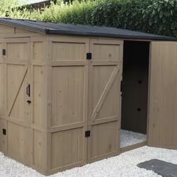 8 ft. W x 4 ft. D Outdoor Storage Lean-to Wood Shed with Sloped Roof and Lockable Doors