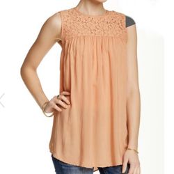 Melrose And Market Sz Small Lace Yoke Tunic Muted Coral - Nordstrom, Floral, Keyhole, Crewneck