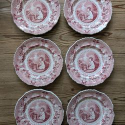 Antique Pink Transferware Plates 