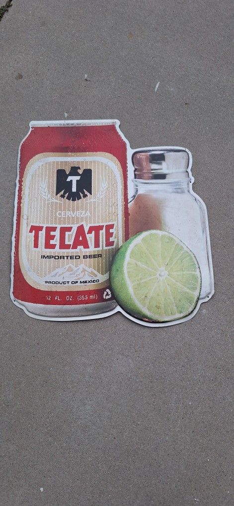 Vintage Tecate Cerveza Beer Tin Metal Sign Lime / Salt Nice Condition Rare