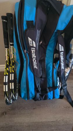 Set Of 2 Matching Babolat Aero Pro Nadal Tennis Racquets Strung excellent plus 9 racquet bag