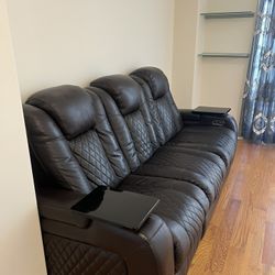Almost new three seat recliner sofa ( Leather, Brown Colour) Pick Up 