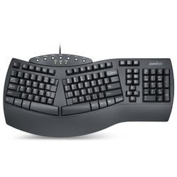 Perixx PERIBOARD-512B Wired Ergonomic Split USB Keyboard With 7 Multimedia Keys - Black - NDAA Compliant - US English