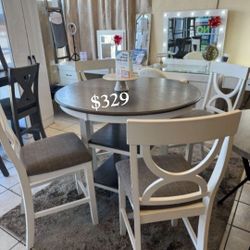 Gorgeous White And Gray 5-Pc Counter Height Dining Table Set 