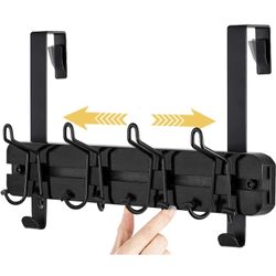 ETECHMART Over The Door Hooks, Bamboo Door Hanger with 4 Adjustable Tri Hooks for Hanging Clothes Hat Bag, Behind Door Towel Rack for Bathroom, Heavy 