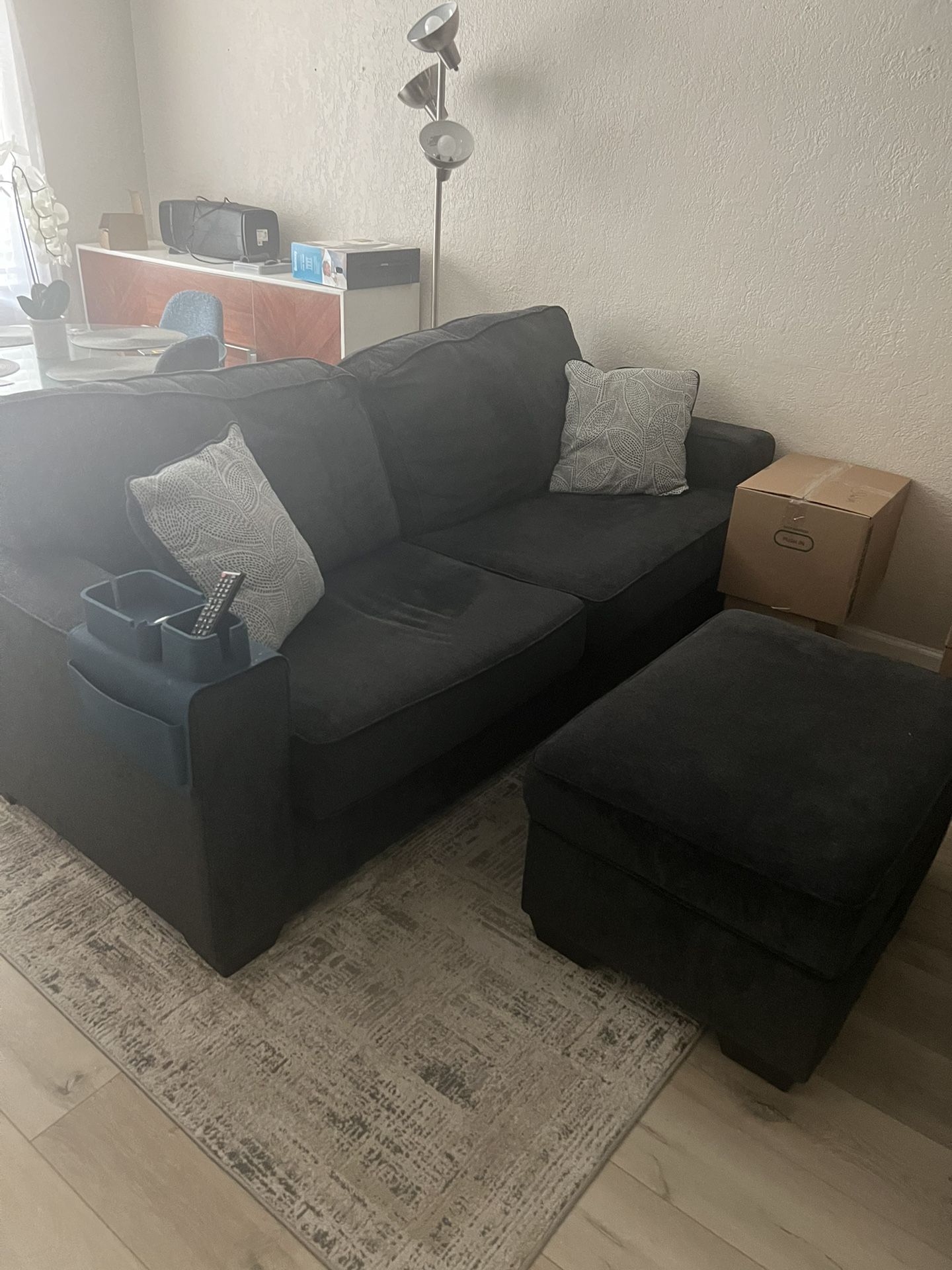 Dark Grey Sofa + Matching Ottoman