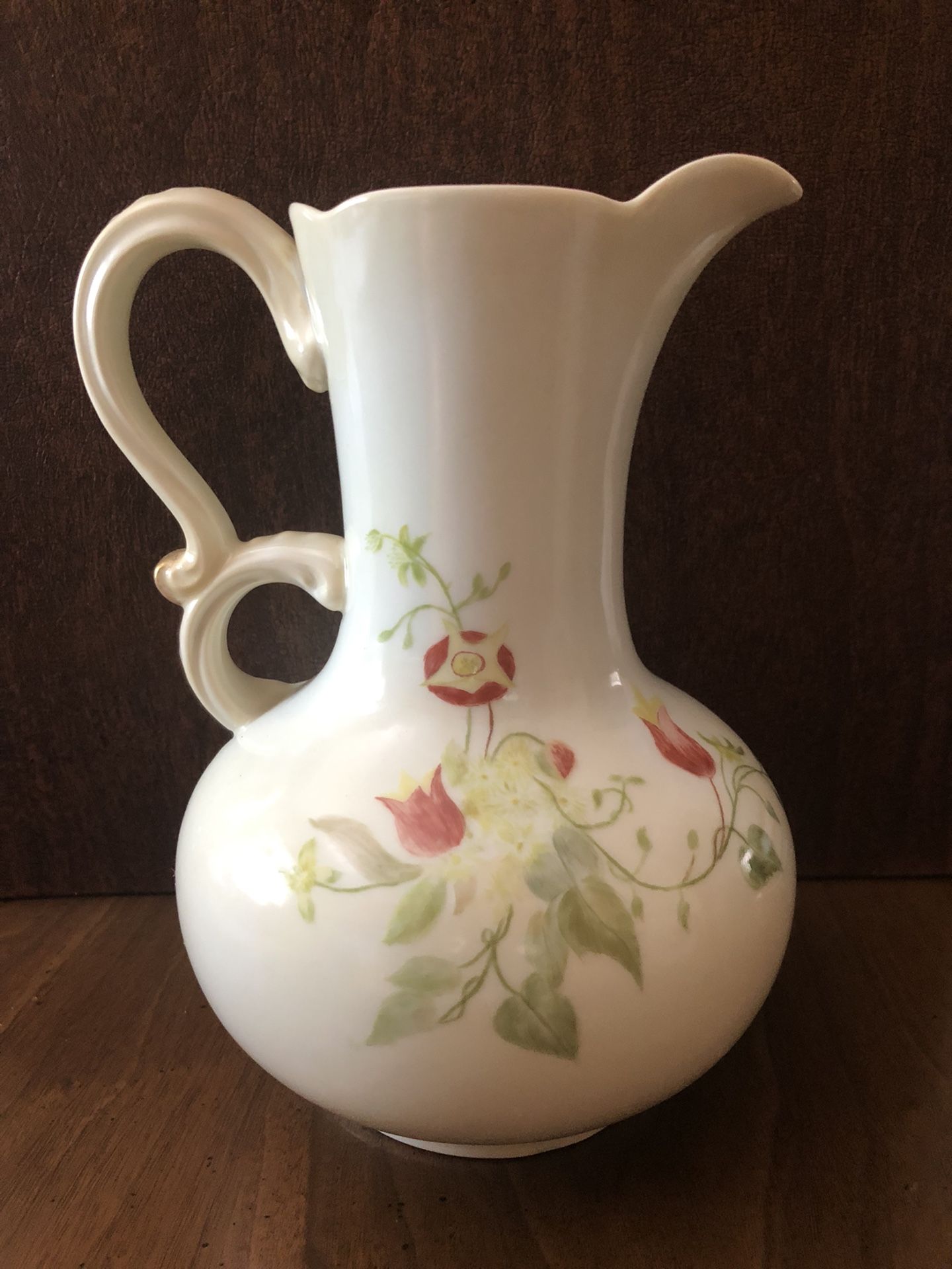 Antique Limoges J.P. L. France Porcelain Pitcher/ Vase Hand Painted 8.5”