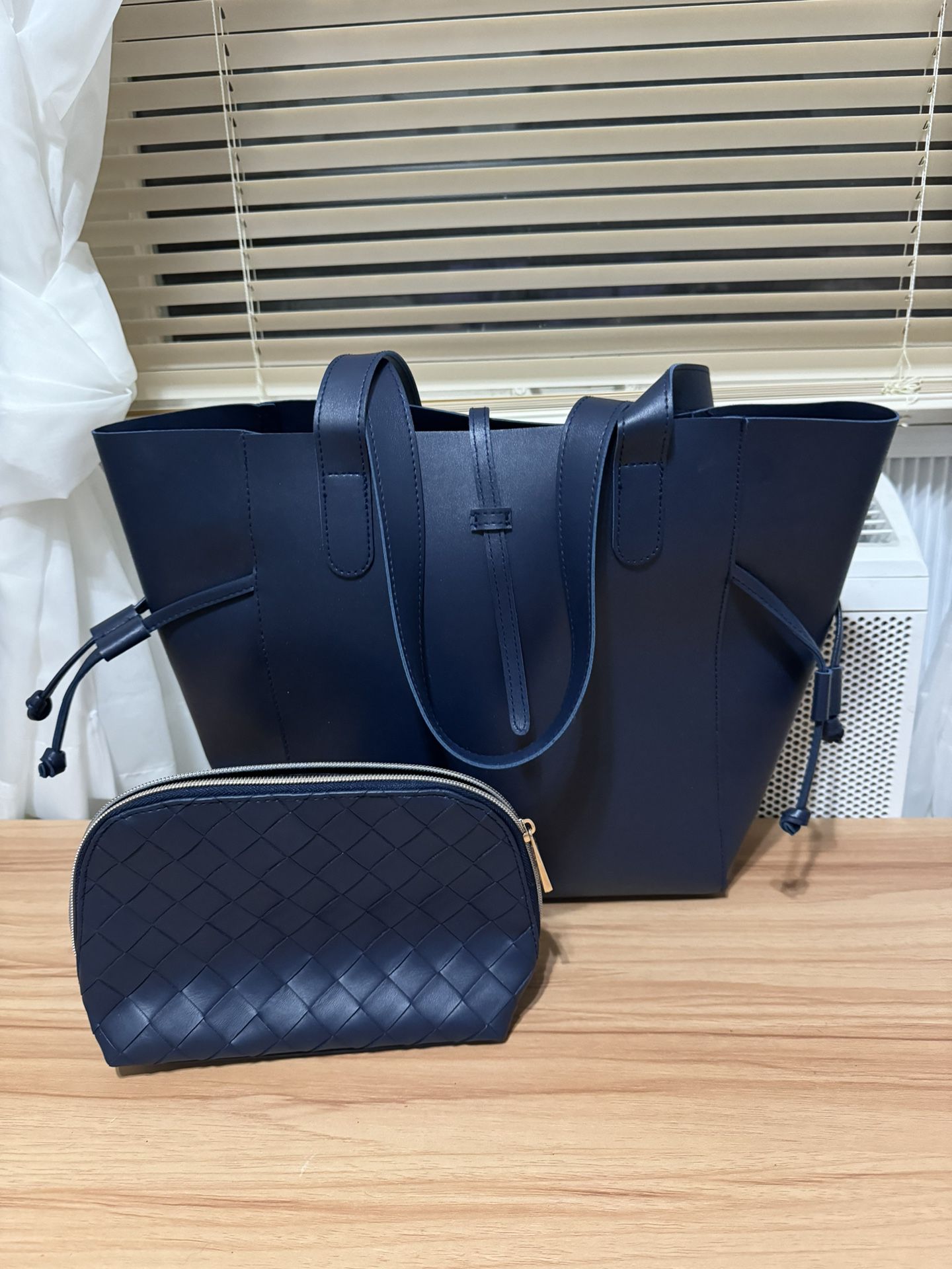 Blue Large Tote With Makeup Bag