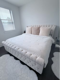 King Size Tufted Wingback Bed Frame + 10” Gel Memory Foam Mattress