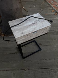Light Wood Grey Nightstand with USB & 3-prong plug cords!