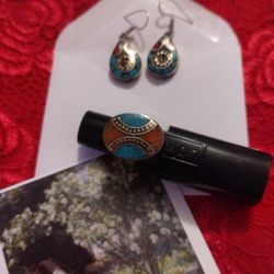 Tibetan silver ring & matching earrings