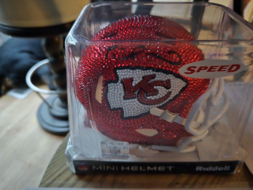 1 OF 1 Crystal Patrick Mahomes Super Bowl Mini Helmet With Autographedby Artist With Coa.