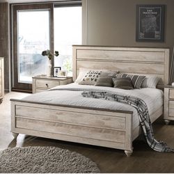 Roundhill Imerland Contemporary White Wash Finish Panel Queen Bed Only