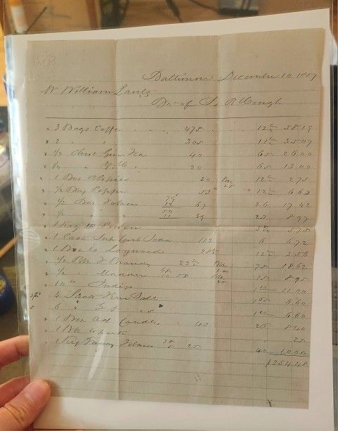1857 Baltimore Receipt For Goods Ordered