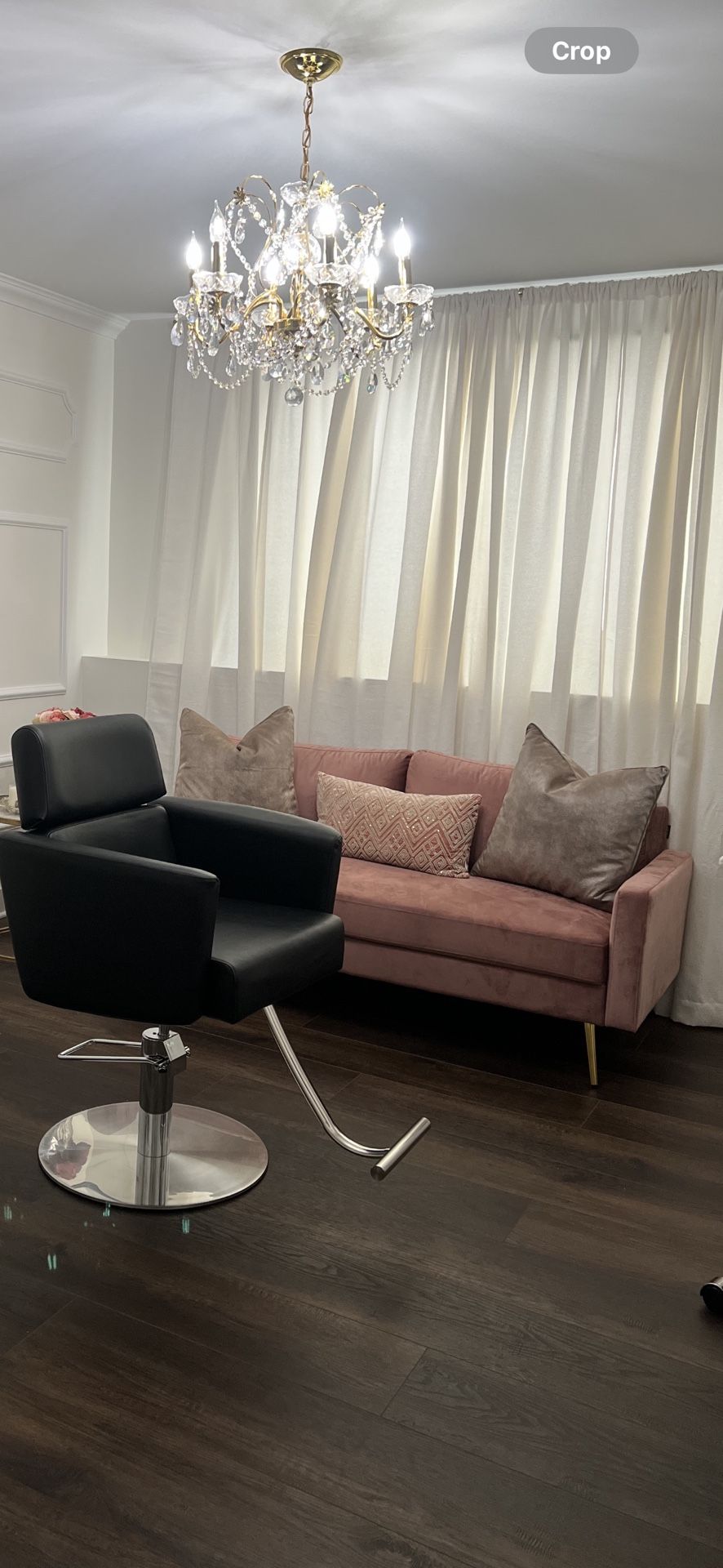 Pink velvet couch with gold legs 72.4”