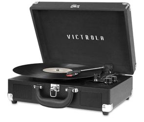 Black Victrola Journey - Bluetooth Suitcase Record Player - Black
Built-in stereo speakers, 3-speed turntable plays 7", 10" and 12" records, Bluetooth