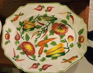 La Mesa collection hand-painted chili pepper and vegetable serving platter.