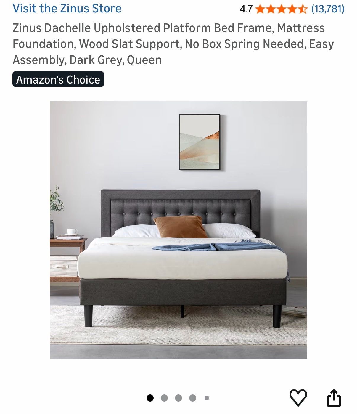 Queen Upholstered Platform Bed Frame – $75