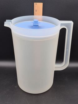 Vintage Gallon Tupperware Sheer Pitcher W/Blue Push Button Lid