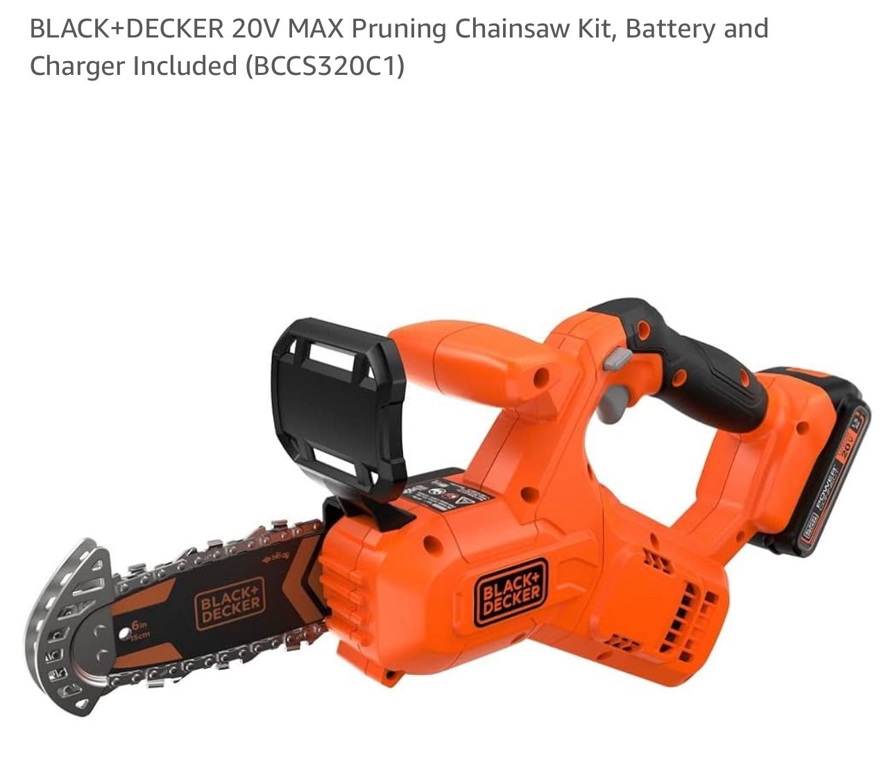 Black & Decker 20v Pruning Chainsaw, Battery & Charger Included, New