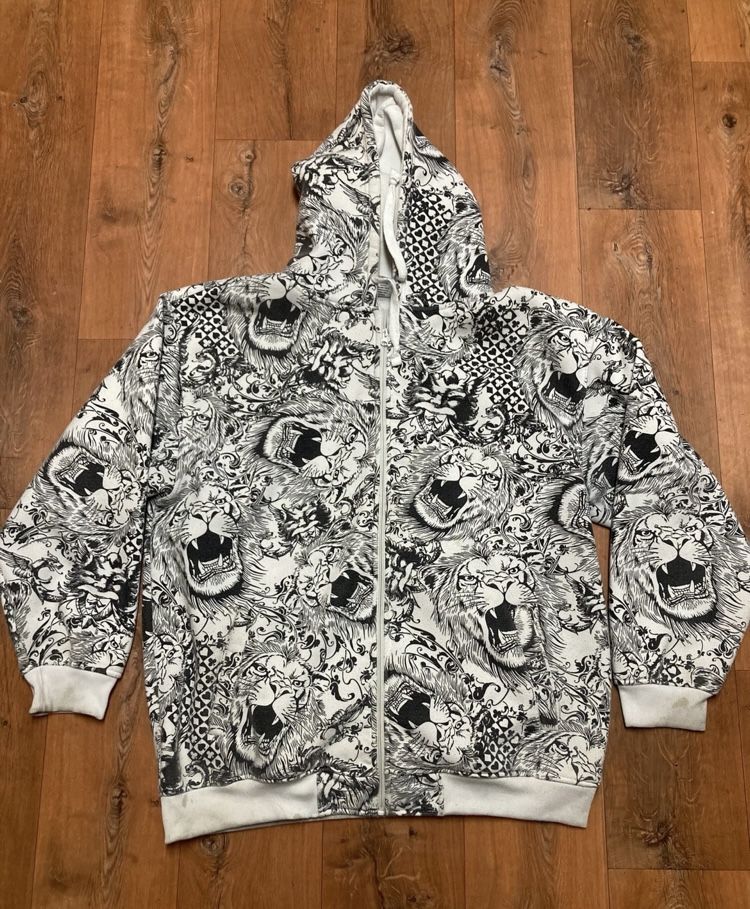 Vintage Beyond the Limit Lions Printed All Over Full Zip Hoodie Mens 4XL Rare