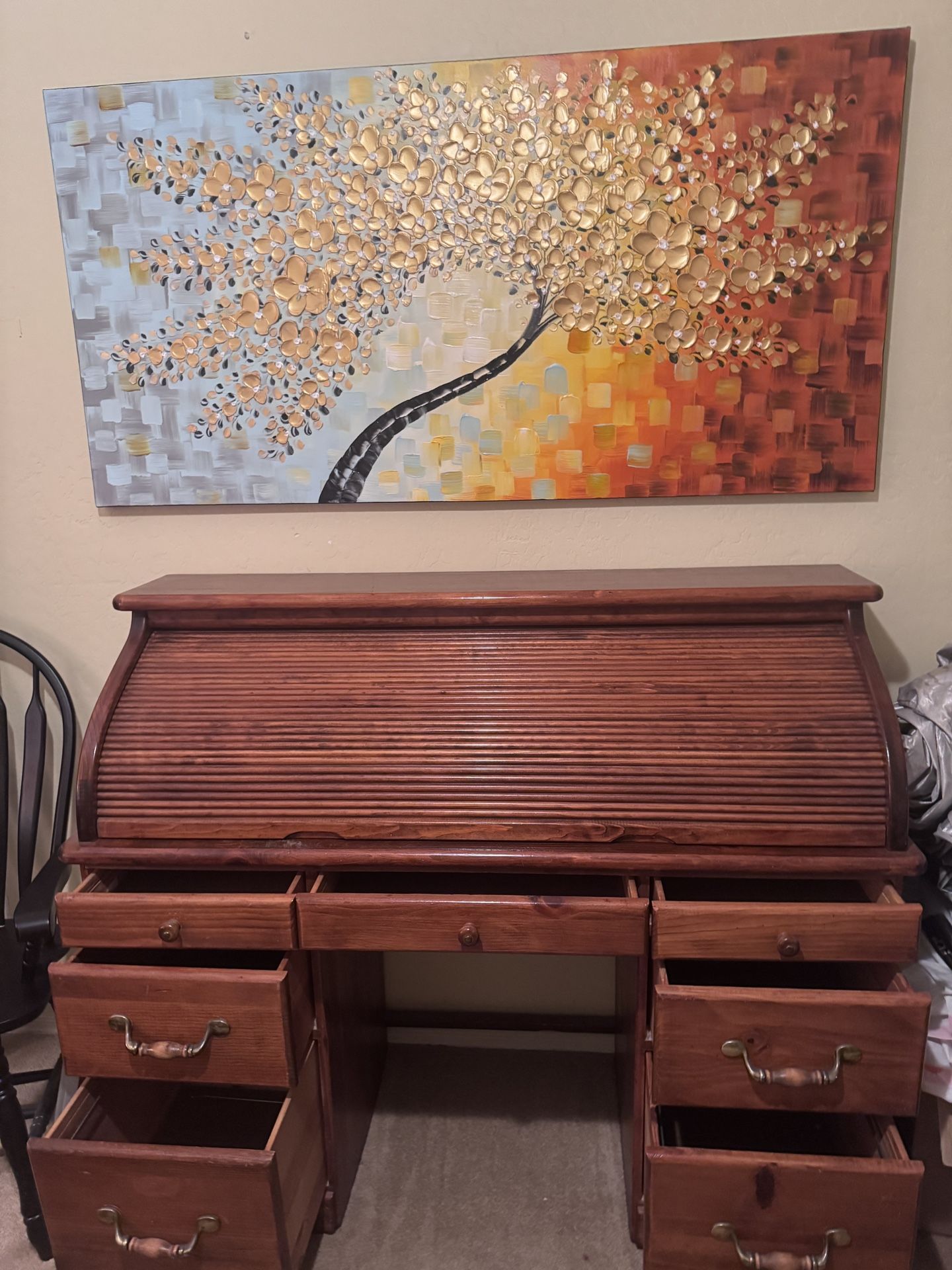 Solid Pine Rolltop Desk Nice Cherry Finish solid pine rolltop desk. 54”W x 18" D x 42