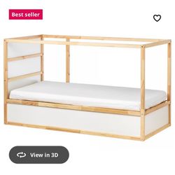Single bed frame and mattress - reversible - white and pine