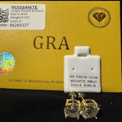 Moissanite Earrings 6.0 CT 925 Silver Gold Plated 