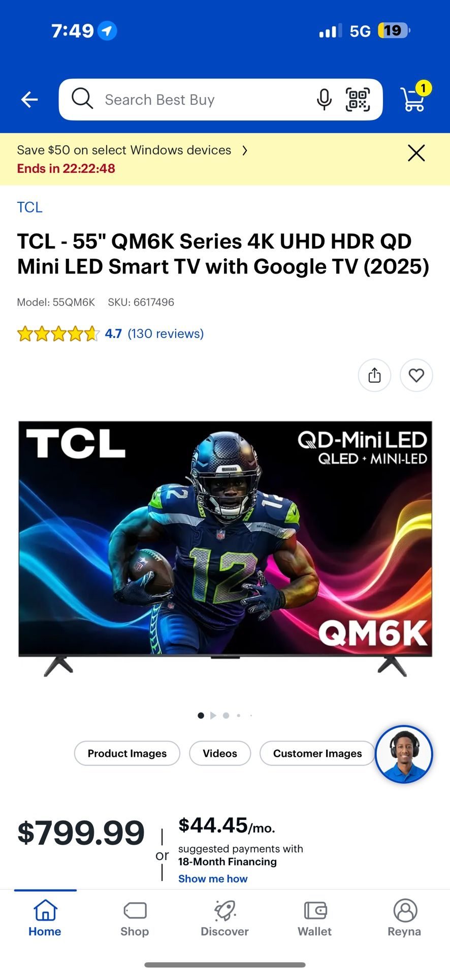 TCL 55” 4K QD-Mini LED Smart TV (2025 Model) Like New Condition