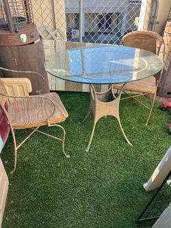 Round Glass Top Patio Table with 2 Chairs