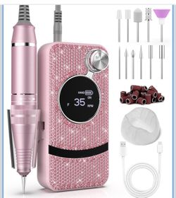 Professional Electric Cordless Nail Drill File with 11 Nail Drill Bits, 35000RPM DIY Glitter e Filer for Nails Kit Machine for Acrylic Nails Gel Polis