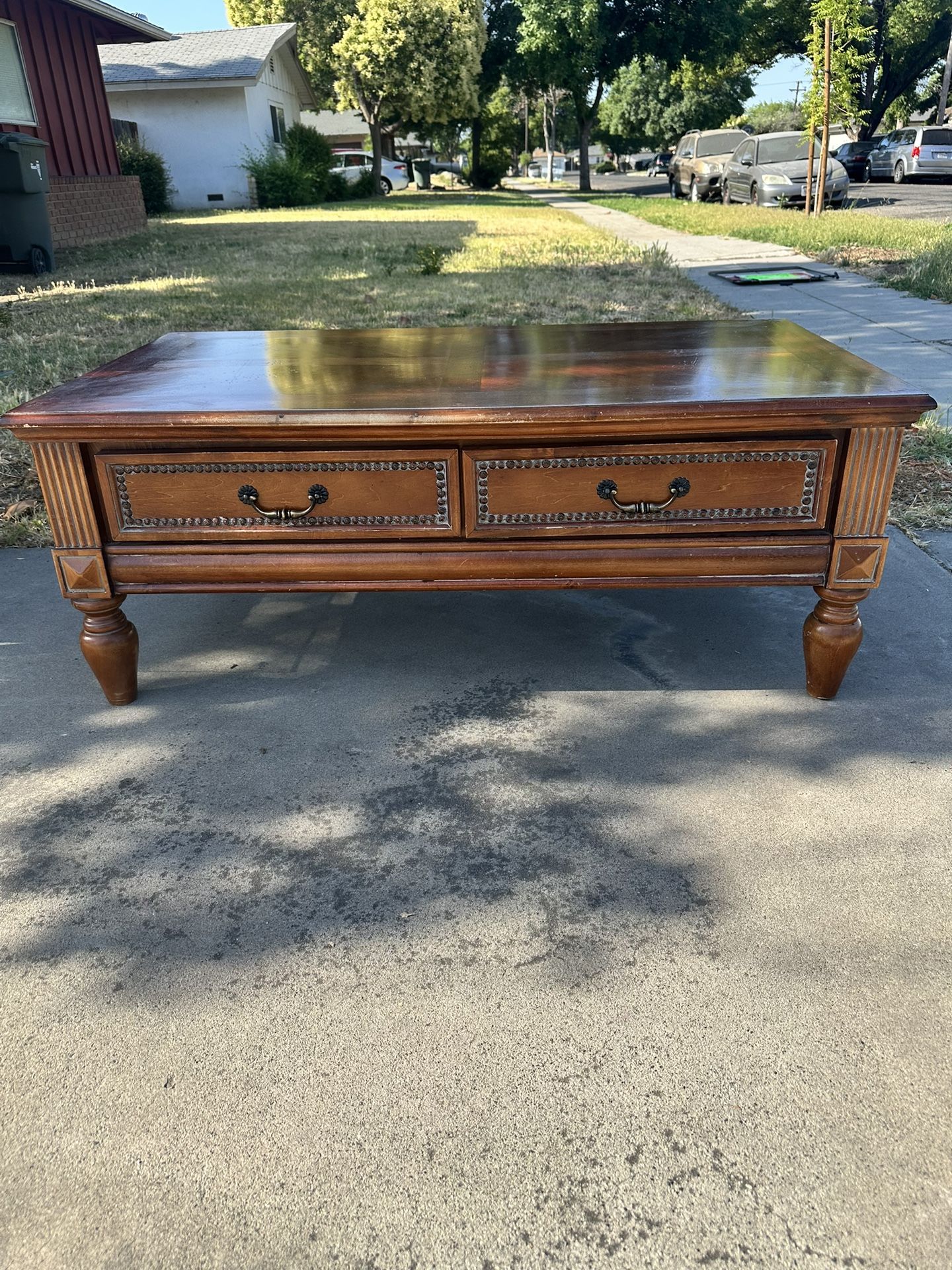 Coffee Table Wood W/glass Top