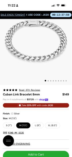 Jaxxon Cuban Link Bracelet 8mm size Medium 7.5 Silver