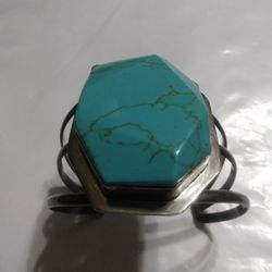 925 Silver And Turquoise Cuff Bracelet Turquoise Size 1 7/8 X 1 3/8  Used
