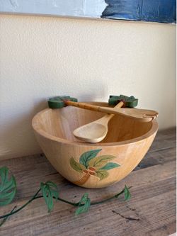 Hand Painted wooden salad bowl Set
