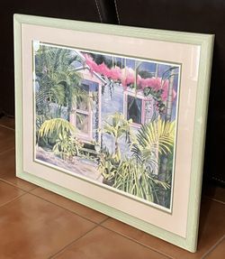Tropical Cottage Framed Watercolor Artwork 