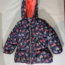 OshKosh B'gosh Girls 4t winter coat jacket pink hearts & hooded fleece lining - need a good wash