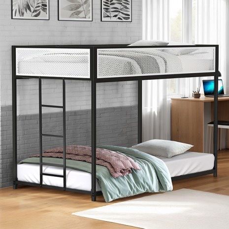 metal twin over twin bunk bed with mattress included