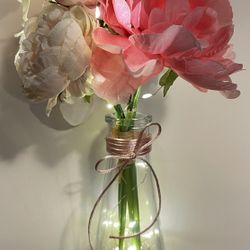 Bouquet Of Flowers With Vase And Light.