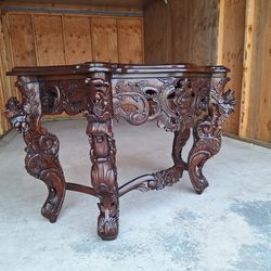 Highly Carved And Ornate Solid Mahogany Console Table