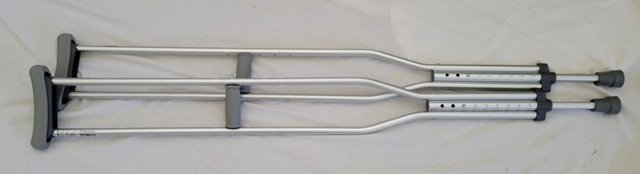 1 Set: Guardian Aluminum Crutches With Easy Height Adjustment. Grey Pads. Tall Adults Size 
