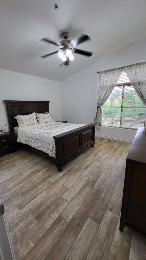 Queen Bed Frame, 2 End Tables And Dresser 