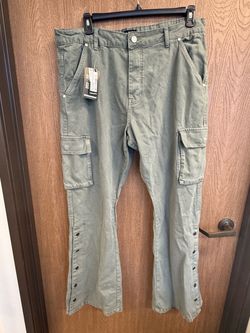 boohooMAN Tall Relaxed Flare Overdye Popper Hem Cargo Trouser (Size 36)
