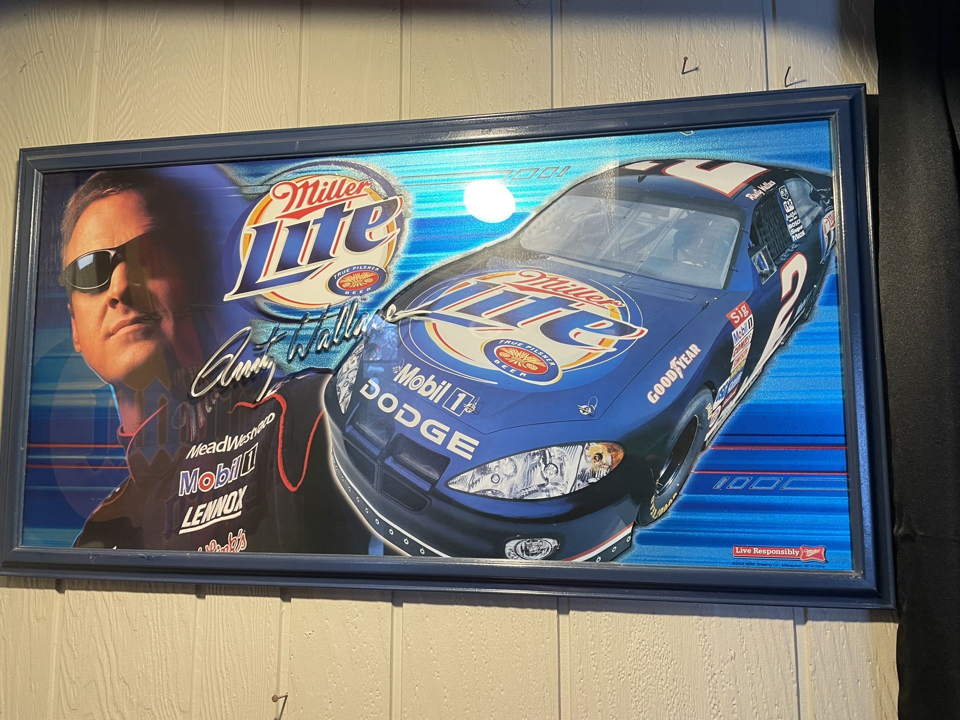 NASCAR Rusty Wallace Dodge Miller Lite Beer Bar Mirror